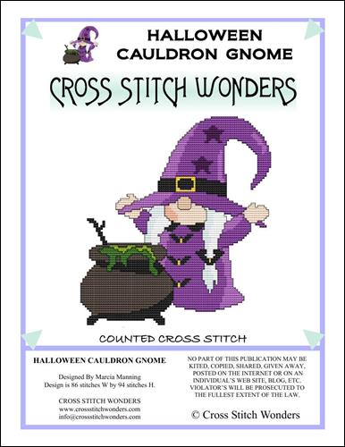 Halloween Cauldron Gnome - Cross Stitch Wonders